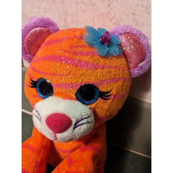 1st & Main Plush Cat Orange Glittery Sparkly Stuffed Animal Blue Eyes - Picture 2 of 7